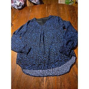 Medium Long Sleeve Shirred Wrist VNeck Black Blue Blouse Shirt Sheer Sleeves